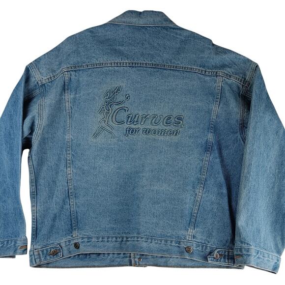 Vintage Tyca USA Denim Trucker Jacket Womens XXL Blue Fade Embossed Curves 80s - Picture 2 of 13